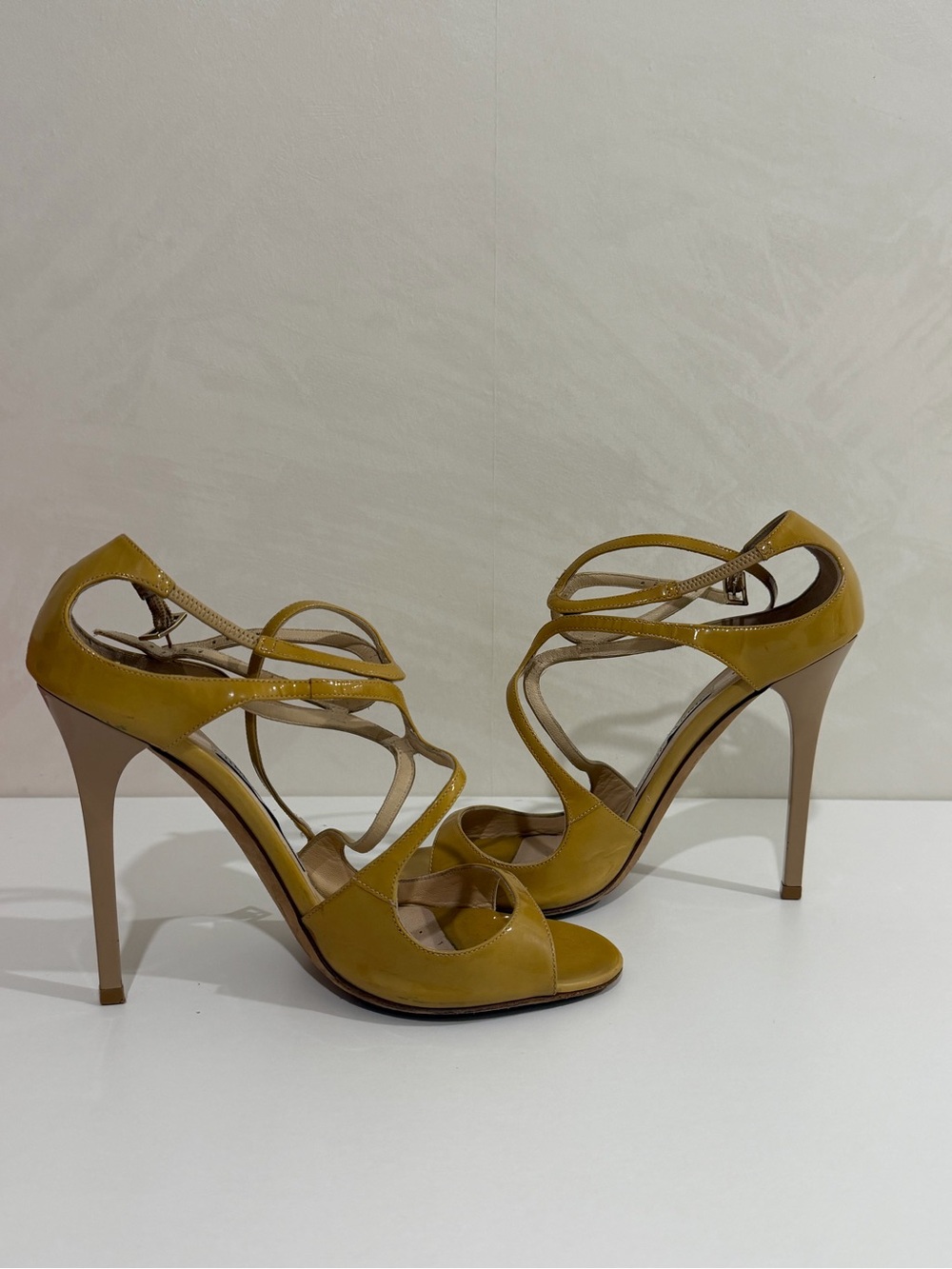 Jimmy Choo Yellow Strappy Patent Leather Heels - Picture 4 of 5